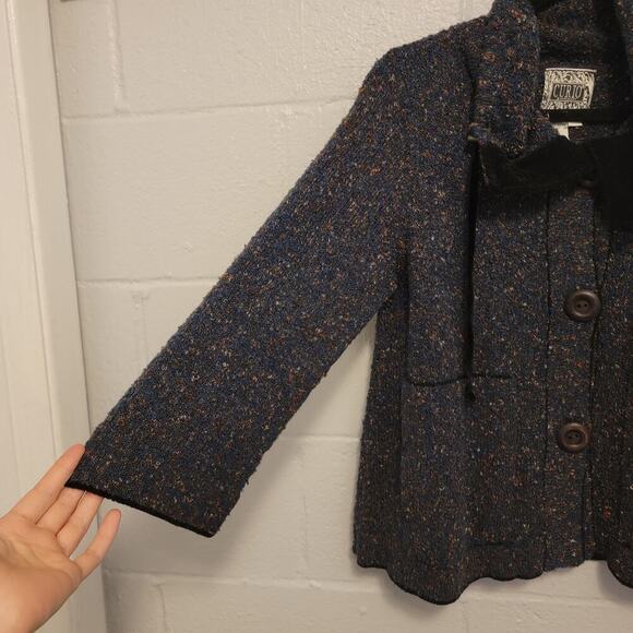 Curio Blue Cardigan Sweater 80s Twee Buttons Pockets Size Medium - Picture 5 of 12